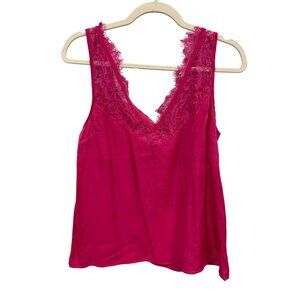 TwentyTen V Neck Lace Trim Sleeveless Top Women Small Hot Pink Intimate Chic NEW